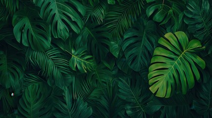 Lush Green Tropical Leaves Filling the Entire Background Surface