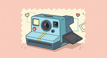 Obraz premium Adorable Vintage Instant Camera with Hearts and Pastel Background Design
