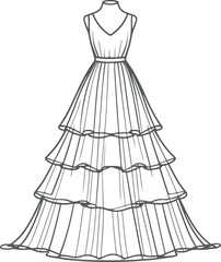 Fototapeta premium line art Tiered Maxi Dress fashion illustration drawing template.