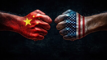 Fists Representing US and China in a Symbolic Conflict Image