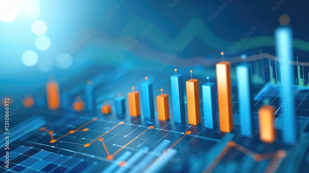 Poster data visualization with colorful charts and graphs in digital space.