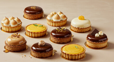 Assorted Mini Desserts: Chocolate Mousse Cakes & Lemon Tarts Grid Display