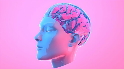 Human Head Model with Colorful Brain on Pink Background