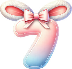 Cute Easter Number Seven with Bunny Ears and Bow