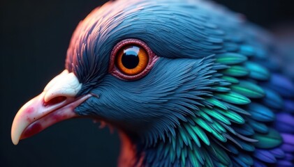 Fototapeta premium Close-up of pigeon feathers, iridescent sheen, feather, animal, plumage