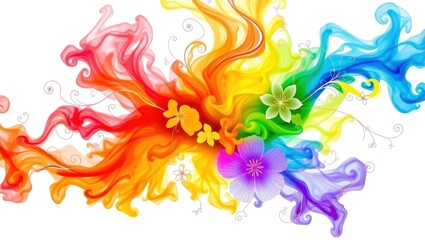 Fototapeta premium Colorful Smoke with Flowers Illustration on White Background for Creative Design