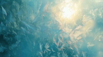 Obraz premium Frozen ice crystals reflect gentle winter light, creating a stunning abstract frost effect in soft blue and white tones