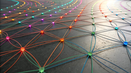large language model deep learning adaptability Colorful illuminated patterns created by interconnected lines on a dark surface.