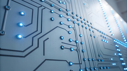 large language model deep learning adaptability Close-up of a circuit board with illuminated blue LEDs and intricate pathways.