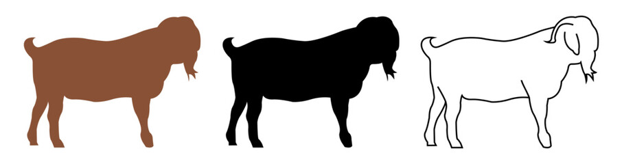 Collection of Goats for Eid Adha with Brown Outline Silhouette Slice Version
