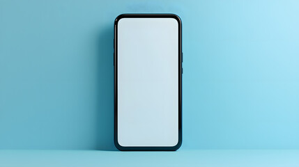 Smartphone display on blue background digital technology product minimalistic style studio environment close-up view for marketing