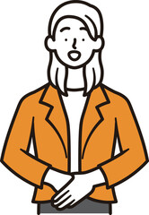 笑顔で案内をしているビジネスウーマンのシンプルな上半身のイラスト素材