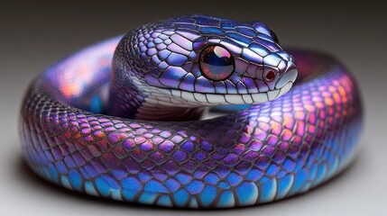 Obraz premium Close-up of a vibrant purple and blue snake coiled
