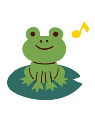 蓮の葉の上に座るカエル／梅雨／ベクター手書きイラスト