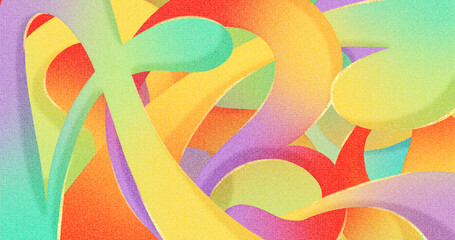 abstract colorful and playful street art graffiti background from an orange, yellow, green, and purple color on a grainy dot texture suitable to use as wallpaper or background © Lianhwa