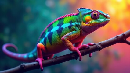Fototapeta premium A vibrant chameleon displaying a spectrum of colors, showcasing the beauty of chameleon colors.