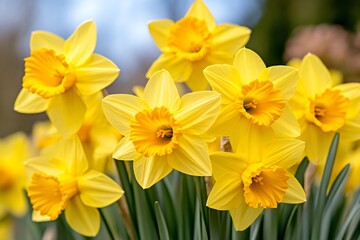 Fototapeta premium Yellow daffodils blooming in spring, bringing joy and vibrant colors