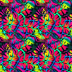 Wild seamless pattern. Neon vivid colored animal fur