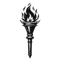 Realistic Torch Black Silhouette | Hand-Drawn & Detailed Fire Torch Vector Isolated on Transparent Background
