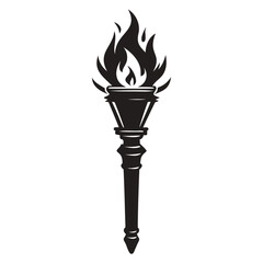 Realistic Torch Black Silhouette | Hand-Drawn & Detailed Fire Torch Vector Isolated on Transparent Background