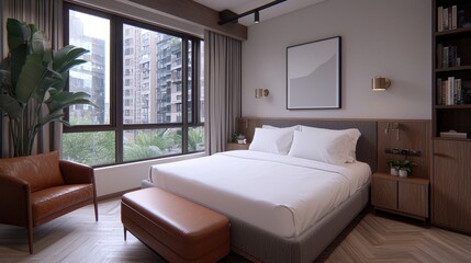 Modern Cozy Bedroom with Natural Light and Stylish Furniture