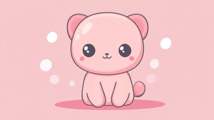 A cartoon illustration of a cute pink bear character