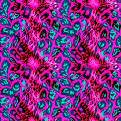 Wild seamless pattern. Neon vivid colored animal fur