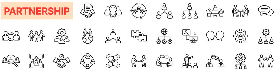 Partnership Icon Bundle – Business Collaboration, Teamwork, Networking, Agreement & Cooperation Icons