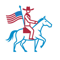 Cowboy hat, boots and American flag, minimalist line art illustration