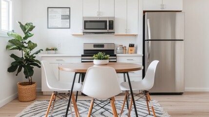 Fototapeta premium Modern Kitchen with Cozy Dining Area and Minimalist Decor