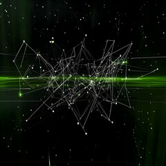 Abstract Green Dark Background with Glowing Lines and Particles