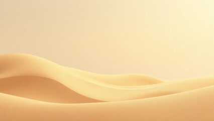 Smooth, undulating desert sand dunes under a clear sky, creating a serene and minimalist landscape.