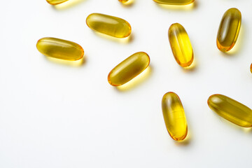 Fish oil capsules with omega 3, omega 9, vitamin D, vitamin E, Cod liver oil, evening primrose oil, borage