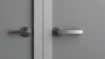 Obraz premium The image shows a door push mechanism with two sleek, modern handles on a gray door.