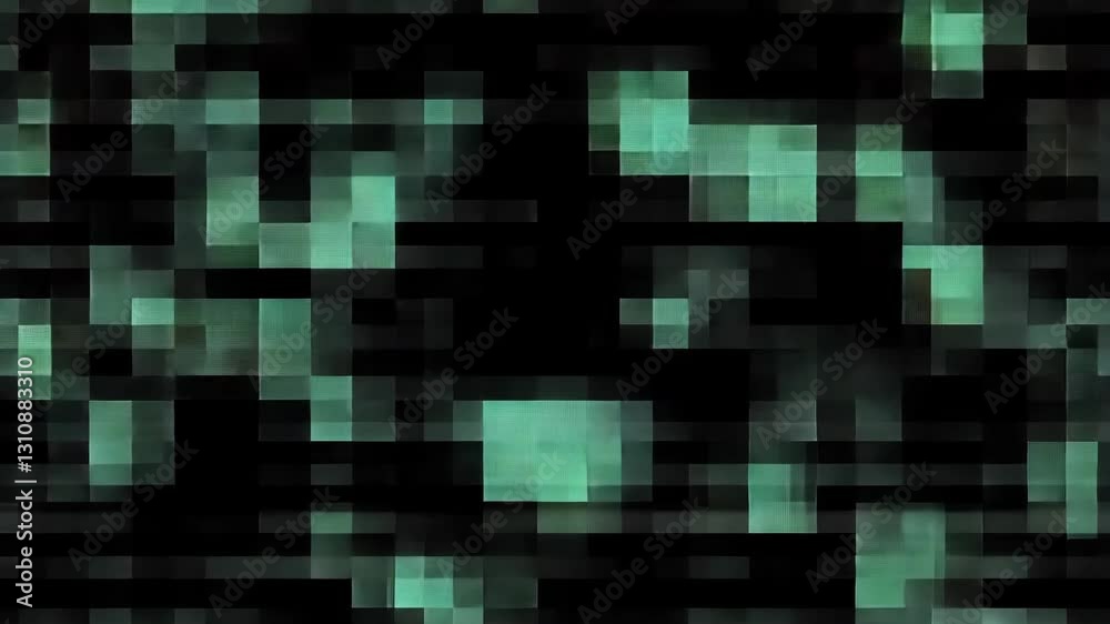 Poster digital grid expanding, multiplying green geometric shapes traversing dark backdrop, visualizing net