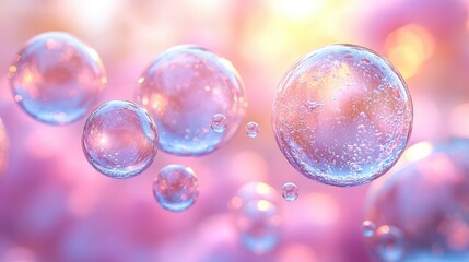 A collection of translucent bubbles of varying sizes, suspended in a soft, gradient background that transitions from warm to cool tones.