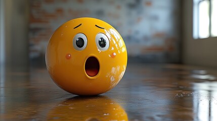 A vibrant 3D yellow emoji with a surprised and angry expression emerges from a cloud of fluffy orange and beige smoke against a light blue background,