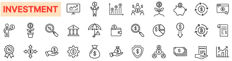 Investment & Financial Growth Icons – Money Management, Stock Market, Wealth Building