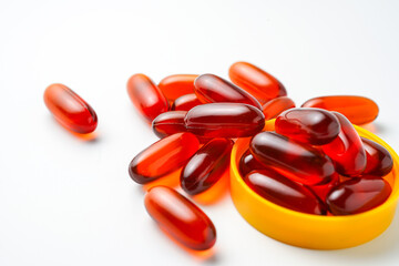 Oil filled capsules, softgel of food supplements, fish oil, omega 3, vitamin D3, vitamin E
