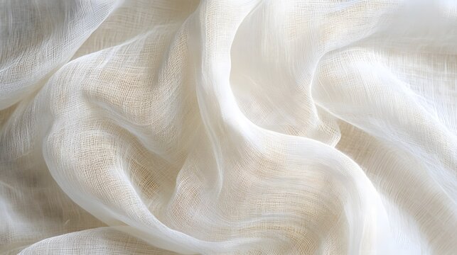 Delicate Drapery: Soft, flowing fabric cascades in gentle waves, creating a sense of ethereal elegance and movement. The translucent material allows subtle light to filter through.