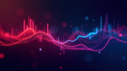 Abstract graph logo design with vibrant red and blue waveforms on a dark background.