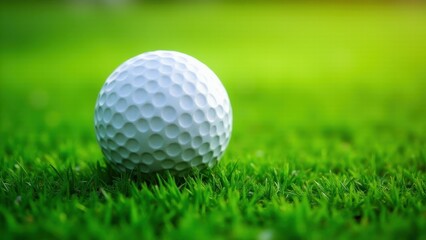 Obraz premium A close-up of a white golf ball resting on vibrant green grass.