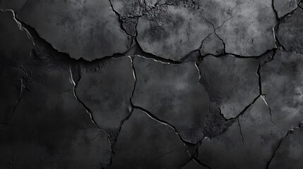 Obraz premium A textured surface of cracked black concrete, conveying a sense of decay and ruggedness.