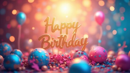 A vibrant birthday celebration scene with colorful balloons and decorations, perfect for a happy birthday group greeting.