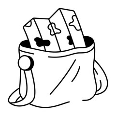 A doodle style icon of map in a safari bag 