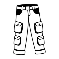 Cargo pants with many pockets, doodle style icon 