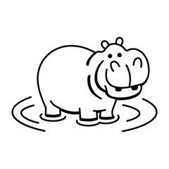 Smiling hippopotamus icon in doodle style Hippopotamus, animal, wildlife, zoo, specie, creature, safari, doodle, sketchy, drawing, vector, icon