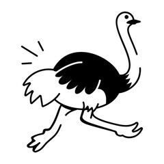 A hand drawn style icon of ostrich running 