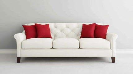 Naklejka premium Elegant white sofa with red cushions in modern living room setting