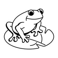A hand drawn style icon of a frog sitting on a leaf 